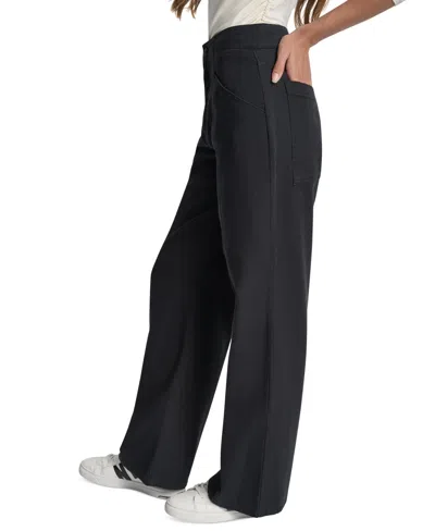 Dkny Jeans Women's Cotton High Rise Wide Leg Pants In Black