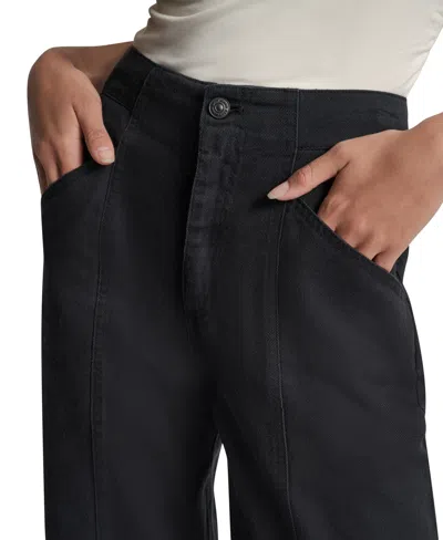 Dkny Jeans Women's Cotton High Rise Wide Leg Pants In Black