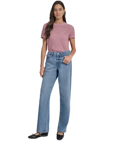 Dkny Jeans Women's Mid-rise Relaxed Straight-leg Cotton Jeans In Blue