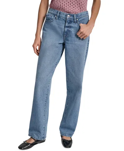 Dkny Jeans Women's Mid-rise Relaxed Straight-leg Cotton Jeans In Blue