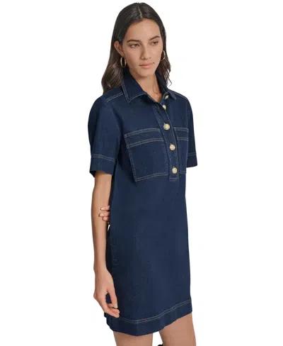 Dkny Jeans Women's Collared Short-sleeve Denim Shift Dress In Black