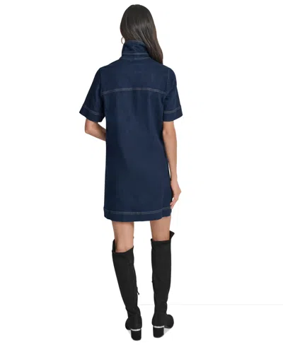 Dkny Jeans Women's Collared Short-sleeve Denim Shift Dress In Black