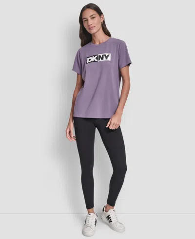 Dkny Sport Women's Colorblocked-logo Crewneck T-shirt In Purple