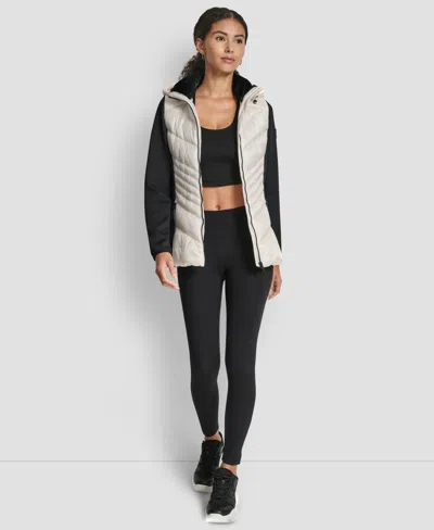 Dkny Women's Chevron Quilt Scuba Mix Collar Jacket In Brown