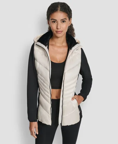 Dkny Women's Chevron Quilt Scuba Mix Collar Jacket In Brown