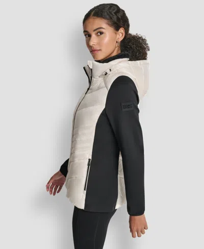 Dkny Women's Chevron Quilt Scuba Mix Collar Jacket In Brown