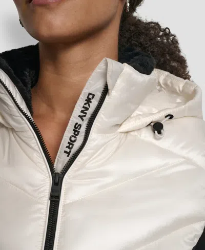 Dkny Women's Chevron Quilt Scuba Mix Collar Jacket In Brown