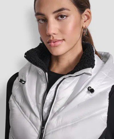 Dkny Women's Contrast Collar Hooded Puffer Vest