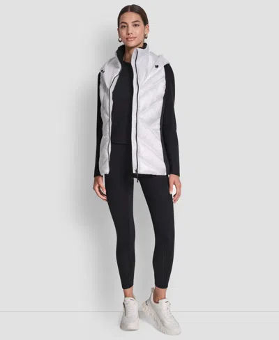 Dkny Women's Contrast Collar Hooded Puffer Vest
