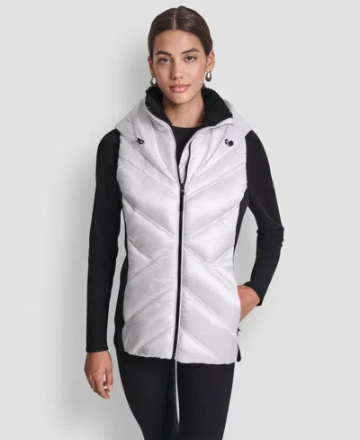 Dkny Women's Contrast Collar Hooded Puffer Vest