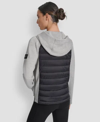 Dkny Women's High Low Hem Scuba Mixed Quilted Puffer Jacket In Gray