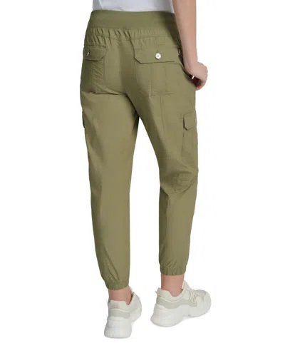 Dkny Sport Women's Cotton Ribbed-waist Jogger Cargo Pants In Green