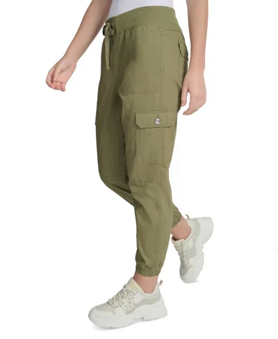 Dkny Sport Women's Cotton Ribbed-waist Jogger Cargo Pants In Green
