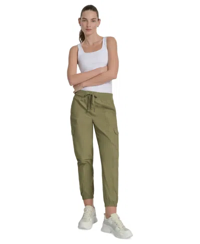 Dkny Sport Women's Cotton Ribbed-waist Jogger Cargo Pants In Green