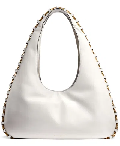 Donna Karan Batiste Triple Compartment Leather Shoulder Bag In White