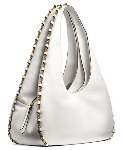 Donna Karan Batiste Triple Compartment Leather Shoulder Bag In White