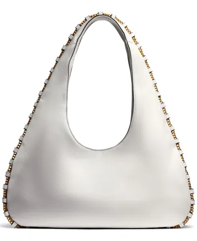 Donna Karan Batiste Triple Compartment Leather Shoulder Bag In White