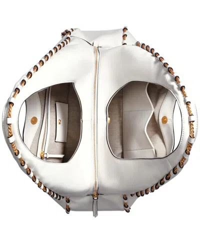 Donna Karan Batiste Triple Compartment Leather Shoulder Bag In White