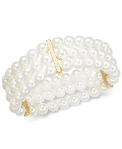 Charter Club Gold-tone Imitation Pearl Triple-row Stretch Bracelet, Created For Macy's In White