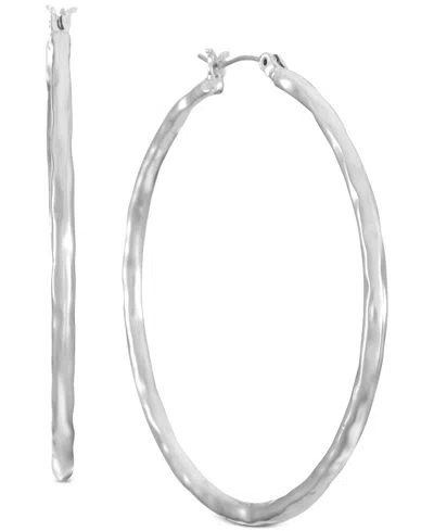 Style & Co Silver-tone Medium Hammered Hoop Earrings, 1.38", Exclusively At Macy's In Metallic