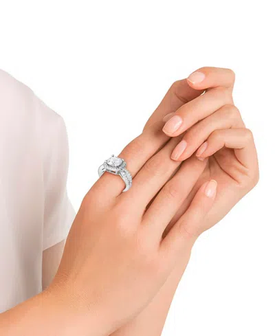Macy's Simulated Birthstone Cushion Cubic Zirconia Halo Solitaire Ring In Silver Plate In Metallic