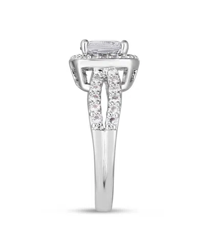 Macy's Simulated Birthstone Cushion Cubic Zirconia Halo Solitaire Ring In Silver Plate In Metallic