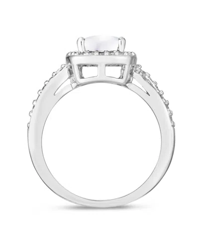 Macy's Simulated Birthstone Cushion Cubic Zirconia Halo Solitaire Ring In Silver Plate In Metallic