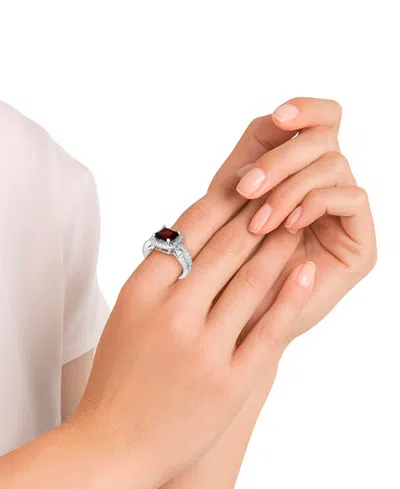 Macy's Simulated Birthstone Cushion Cubic Zirconia Halo Solitaire Ring In Silver Plate In Metallic