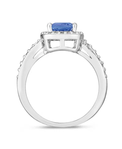 Macy's Simulated Birthstone Cushion Cubic Zirconia Halo Solitaire Ring In Silver Plate In Blue