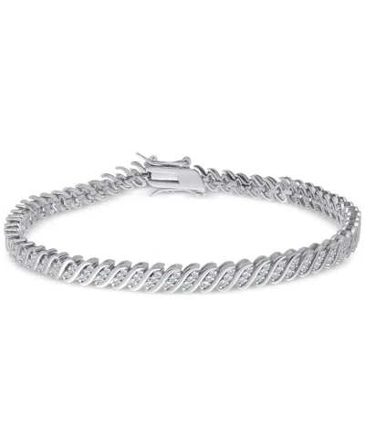 Macy's Diamond Triple Row "s" Link Bracelet (1 Ct. T.w.) In Sterling Silver Or 14k Gold-plated Sterling Sil In Silver