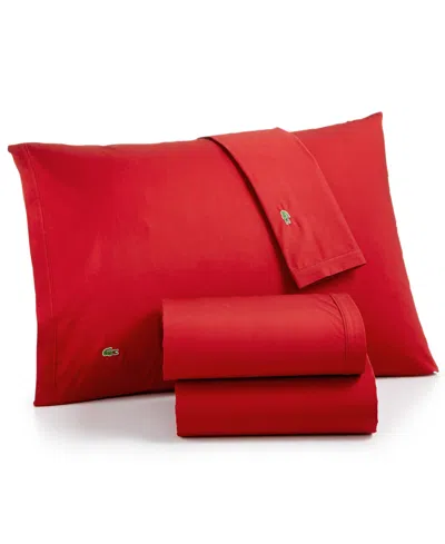 Lacoste Home Solid Cotton Percale Sheet Set, Twin Xl In Red