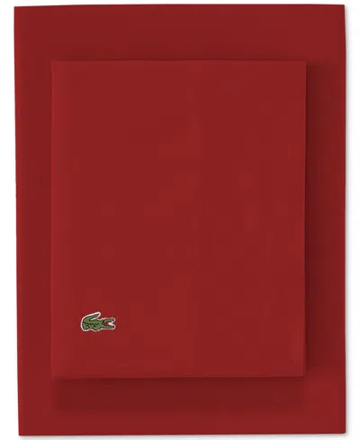 Lacoste Home Solid Cotton Percale Sheet Set, Twin Xl In Red