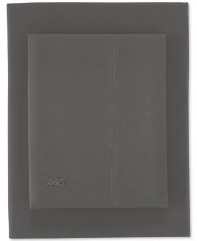 Lacoste Home Solid Cotton Percale Sheet Set, Twin Xl In Gray