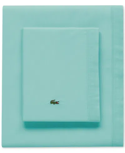 Lacoste Home Solid Cotton Percale Sheet Set, Twin Xl In Blue