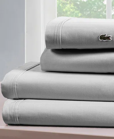 Lacoste Home Solid Cotton Percale Sheet Set, Twin In Gray