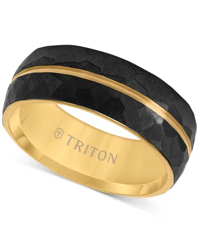 Triton Men's Double Row Comfort Fit Wedding Band In Titanium & Yellow Pvd-plate In Multi