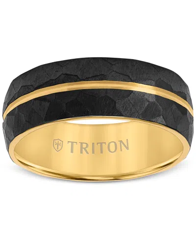 Triton Men's Double Row Comfort Fit Wedding Band In Titanium & Yellow Pvd-plate In Multi