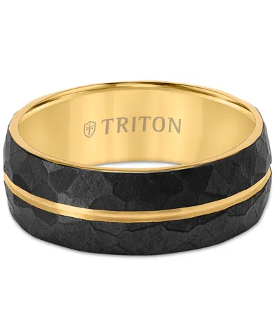 Triton Men's Double Row Comfort Fit Wedding Band In Titanium & Yellow Pvd-plate In Multi