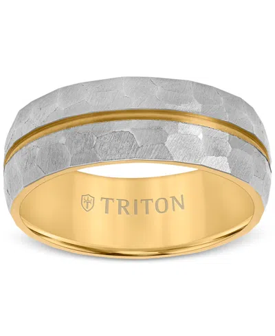 Triton Men's Double Row Comfort Fit Wedding Band In Titanium & Yellow Pvd-plate