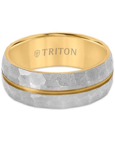 Triton Men's Double Row Comfort Fit Wedding Band In Titanium & Yellow Pvd-plate