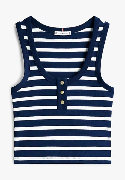 Tommy Hilfiger Slim Henley Gb Scoop-nk Tank Top In Blue
