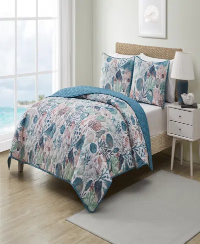 Vcny Home Ivory Coast Disperse Print Reversible 3 Piece Quilt Set, King In Multi