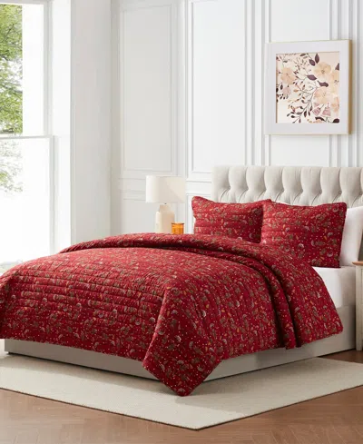 Seventh Studio Ivvy Botanical-print Pinsonic Microfiber 2-pc. Quilt Set, Twin In Red