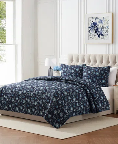 Seventh Studio Vancie Floral Pinsonic Microfiber 3-pc. Quilt Set, Full/queen In Blue