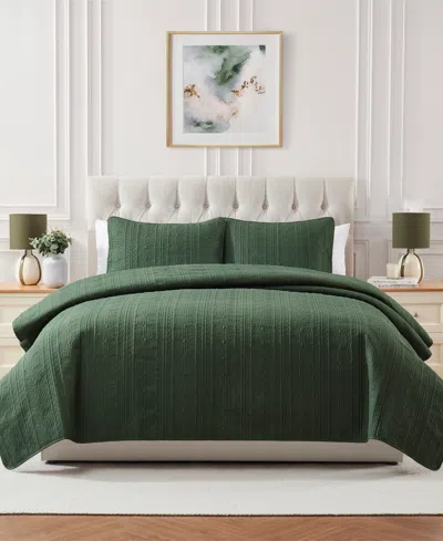 Seventh Studio Cable-knit Pinsonic Microfiber 2-pc. Quilt Set, Twin In Green