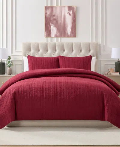 Seventh Studio Cable-knit Pinsonic Microfiber 3-pc. Quilt Set, King In Burgundy