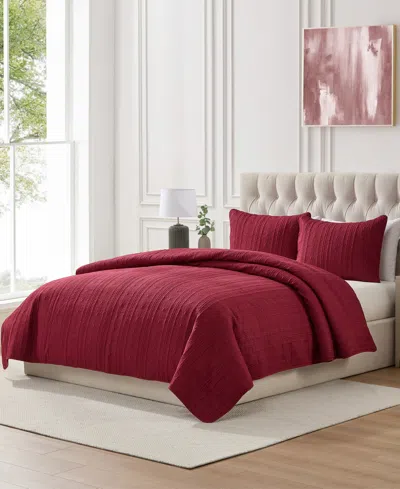 Seventh Studio Cable-knit Pinsonic Microfiber 3-pc. Quilt Set, King In Burgundy