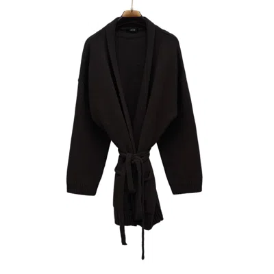 Lumina Cardigan Black  In Mixed Wool With Sliding And Belt In Black