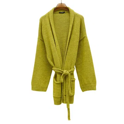 Lumina Green Cardigan Lime  In Mixed Wool With Sliding And Belt In Green