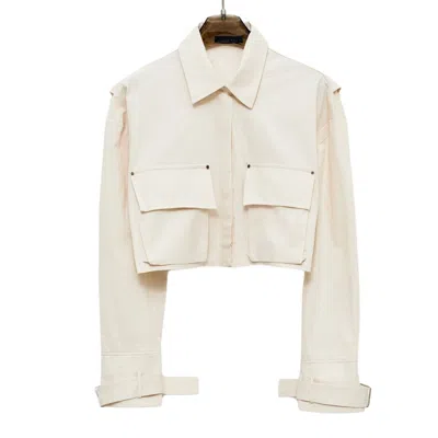 Lumina Women's Short Jacket  In Cotton With Pockets At Toppa Beige In Nude
